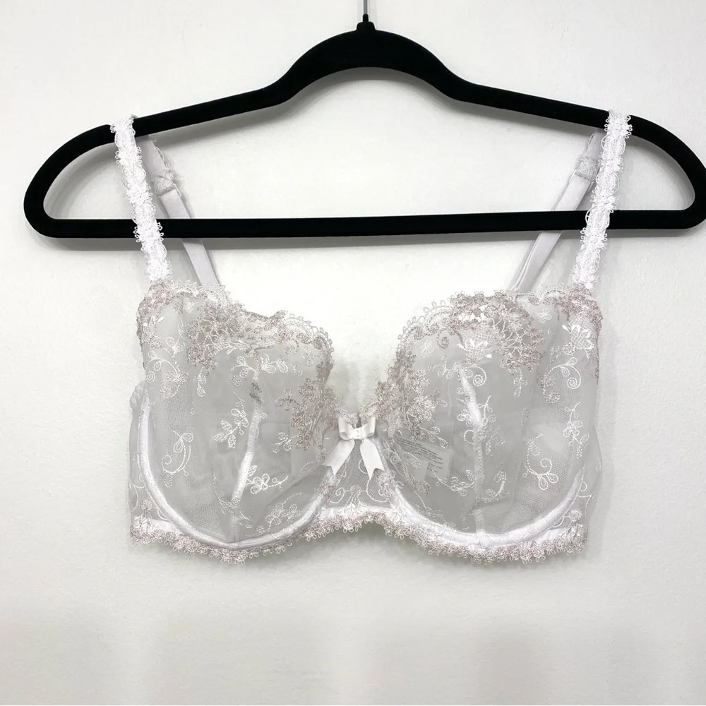 Simone Pérèle Wish Demi Bra 32E Crystal White Embroidered Underwire Bridal - Picture 7 of 15